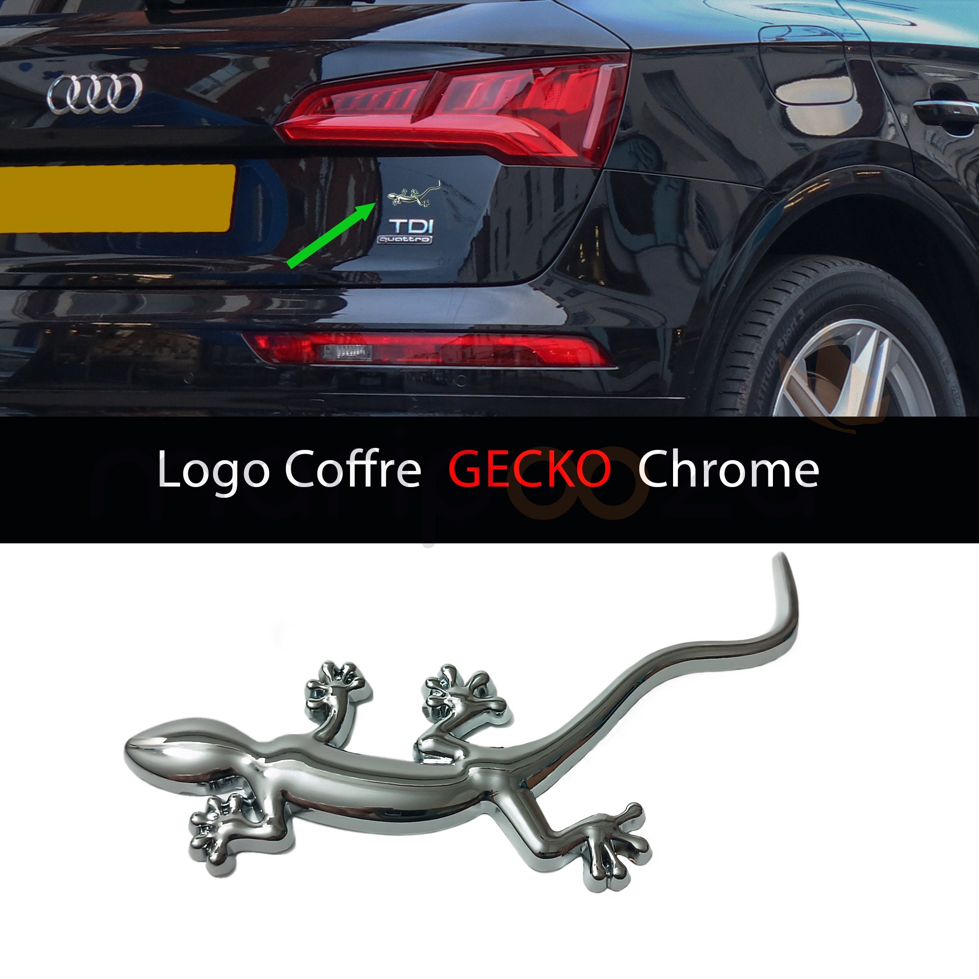 Logo Emblem Quattro Gecko Trunk Wings Chrome Grey 100x40 Mm 