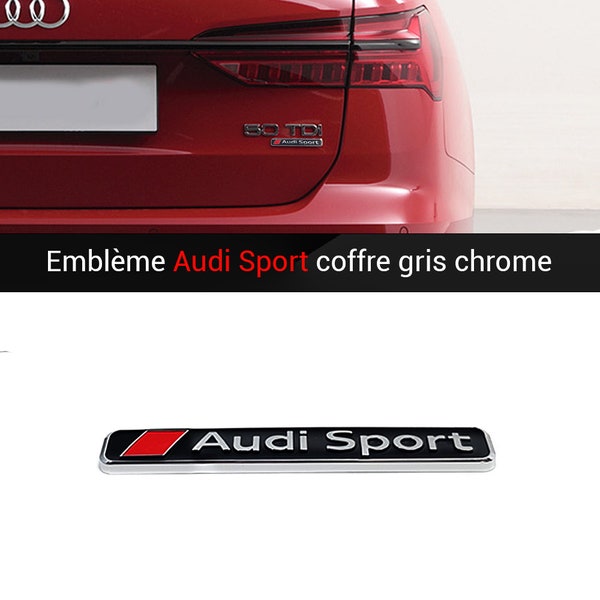 Audi Sport Logo Emblem Rear Trunk Wings Black Silver 95x13 MM For Audi