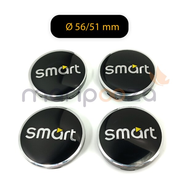 4x Cache Moyeu Centre Roue Pour Smart Ø 56/51mm  Logo Noir silver NR