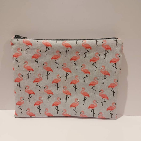 Pochette zippée et doublée motif flamants roses