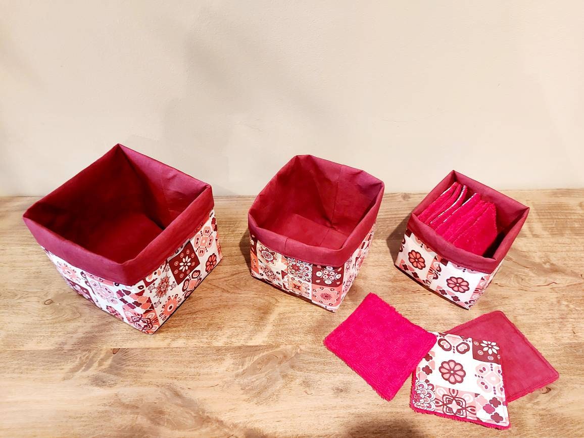 Lot de 3 Panières en Coton et 10 Lingettes Lavables