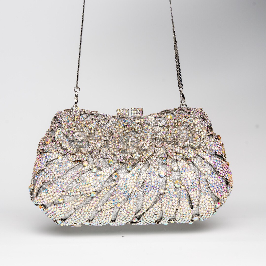 Silver Wedding Clutch Bag | Handmade Rhinestone Party Bag | Wedding and ...