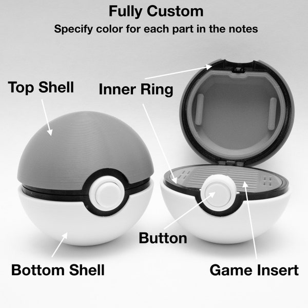 Custom Color Pokemon Poke Ball 3D Printed Switch, 3DS, or Ring Holder