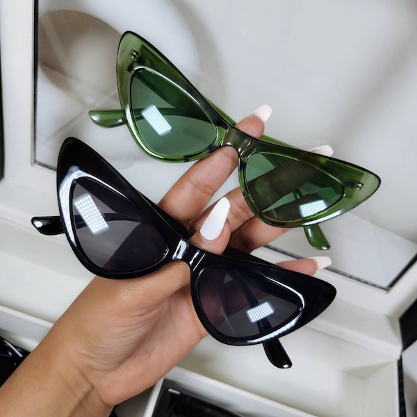 Women's Cat-Eye Sunglasses, Women's Black Sunglasses, Green Sunglasses, Classic Sunglasses