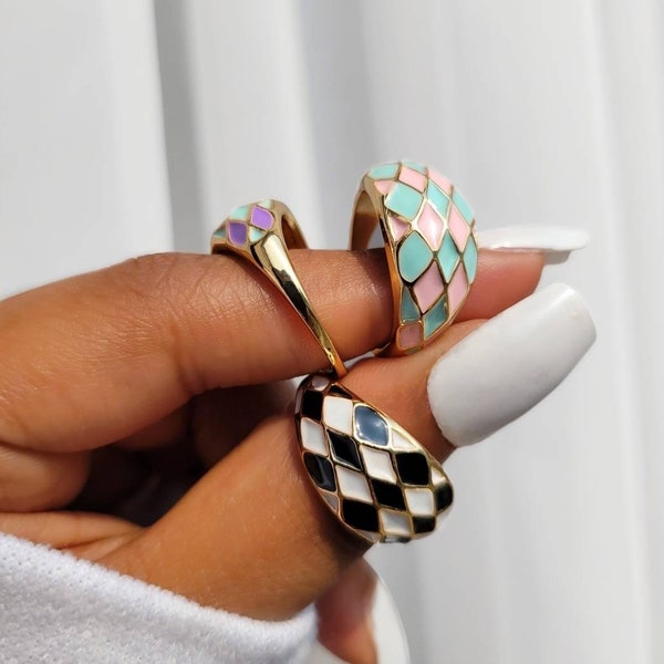 Checkered Dome Rings