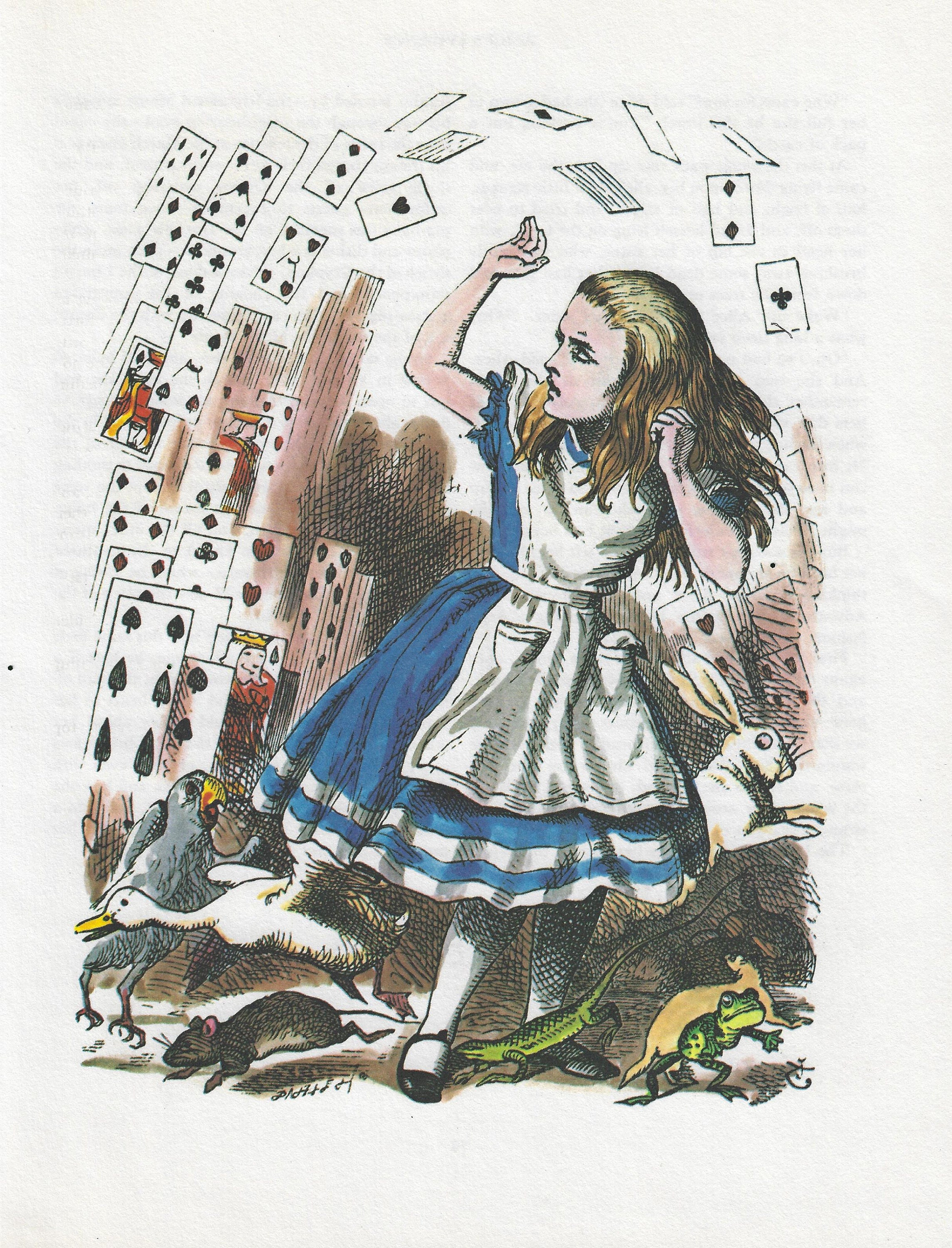 Falling Cards in Alice in Wonderland Color Vintage Style Print | Etsy