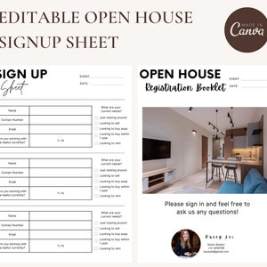 Real Estate Open House Sign Up Sheet | Canva template | Editable template | Email & Contact Sign Up Sheet | Realtor Printable Sheet