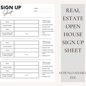 Real Estate Open House Sign Up Sheet | Registration Book | PDF Download | Email & Contact Sign Up Sheet | Realtor Printable Sheet
