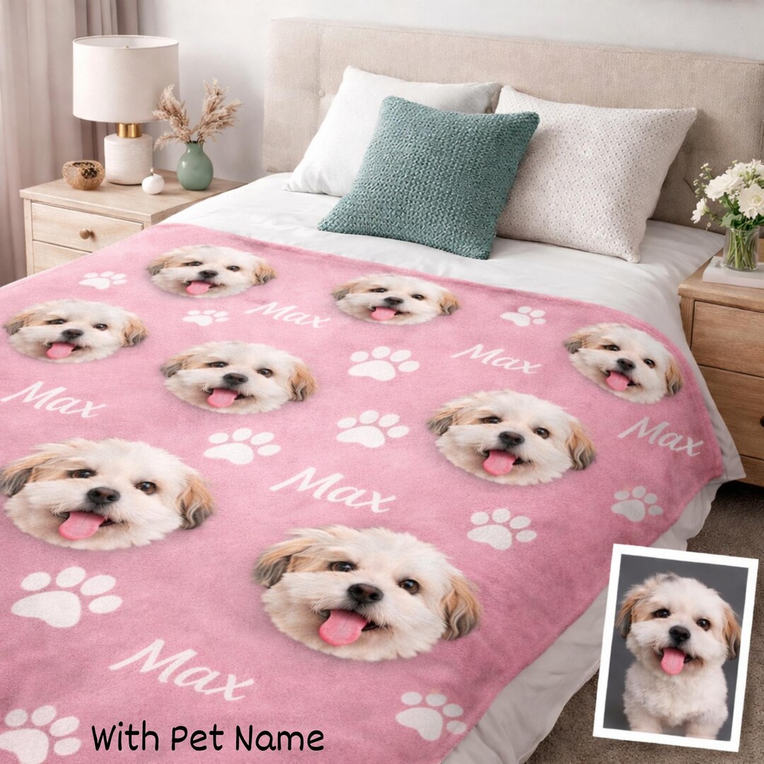 Personalized Pet Photo Blanket Custom Dog Face & Name Throw | Custom ...