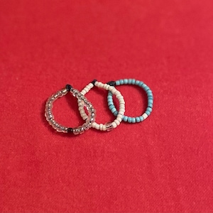 Multi color handmade seed-beaded ring set