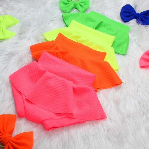 Neon Baby Bummies, Bright Pants Skirted Bummy, and Leggings, Neon Baby Bows and Head wraps, Headbands for Baby Girls, Summer Newborn Preemie