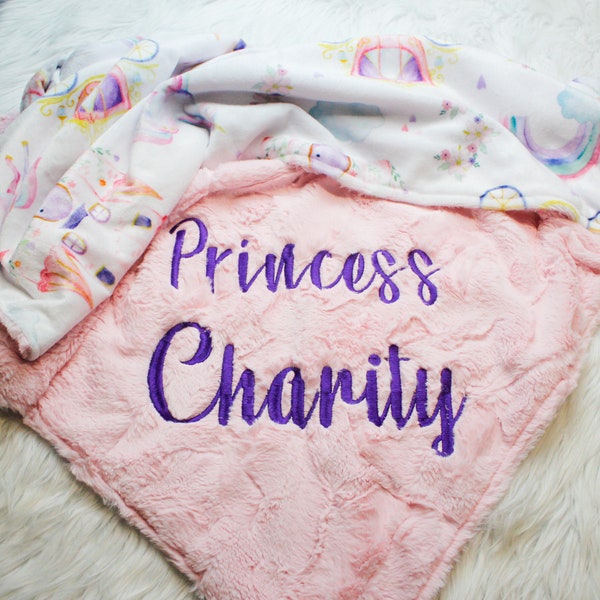 Fairy Tale Princess Embroidered Baby Blanket, Embroidered Security Blanket, Minky Cuddle Lovey,