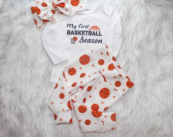 My first Basketball Season Personalizable Baby Shirt, Sport Baby Leggings, Bummies, or Skirt, Going home gift, Sports Birthday