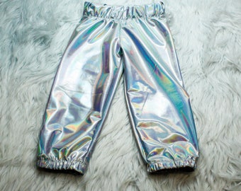 Silver Holographic Baby SweatPants, Iridescent Metallic Baby Sweats, Reflective Baby Jogger Pants