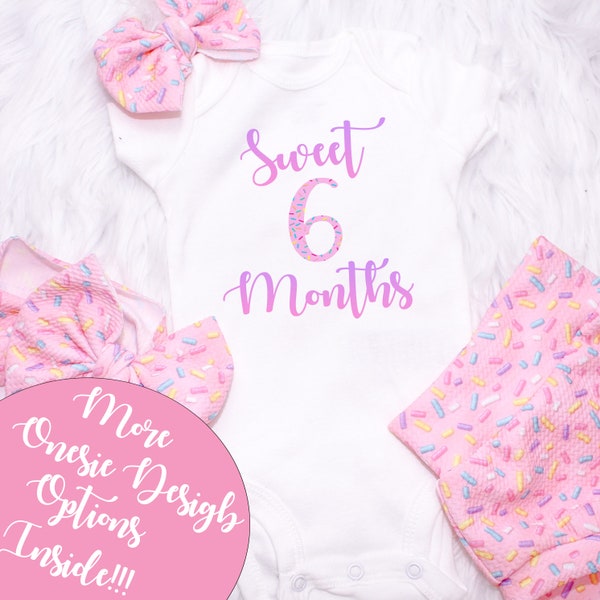 Halfway to one Pink Sprinkles Bummies and Bow, Sweet 6 Months Birthday , Donut, Ice Cream Cake smash Outfit, Preemie Newborn