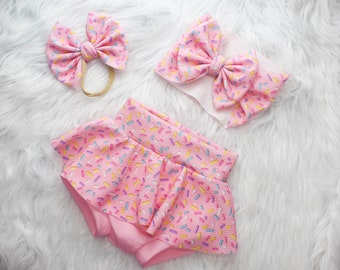 Pink Sprinkles Skirted leggings and Bow for Baby girls, Sweet One Birthday Set, Two Sweet Cake smash Outfit