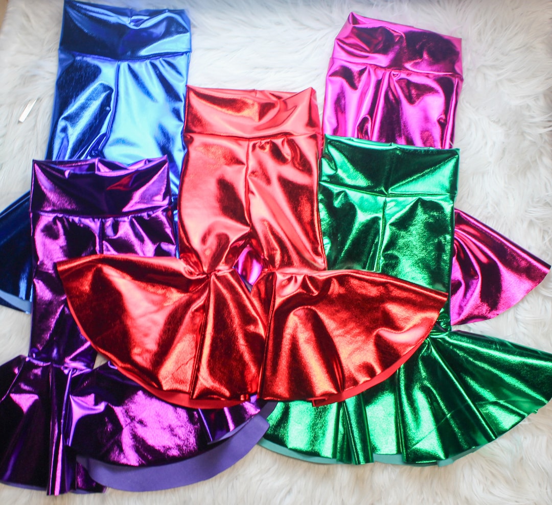 Metallic Bell Bottoms for Baby Girls, Red Baby Bells, Foil Flare Pants