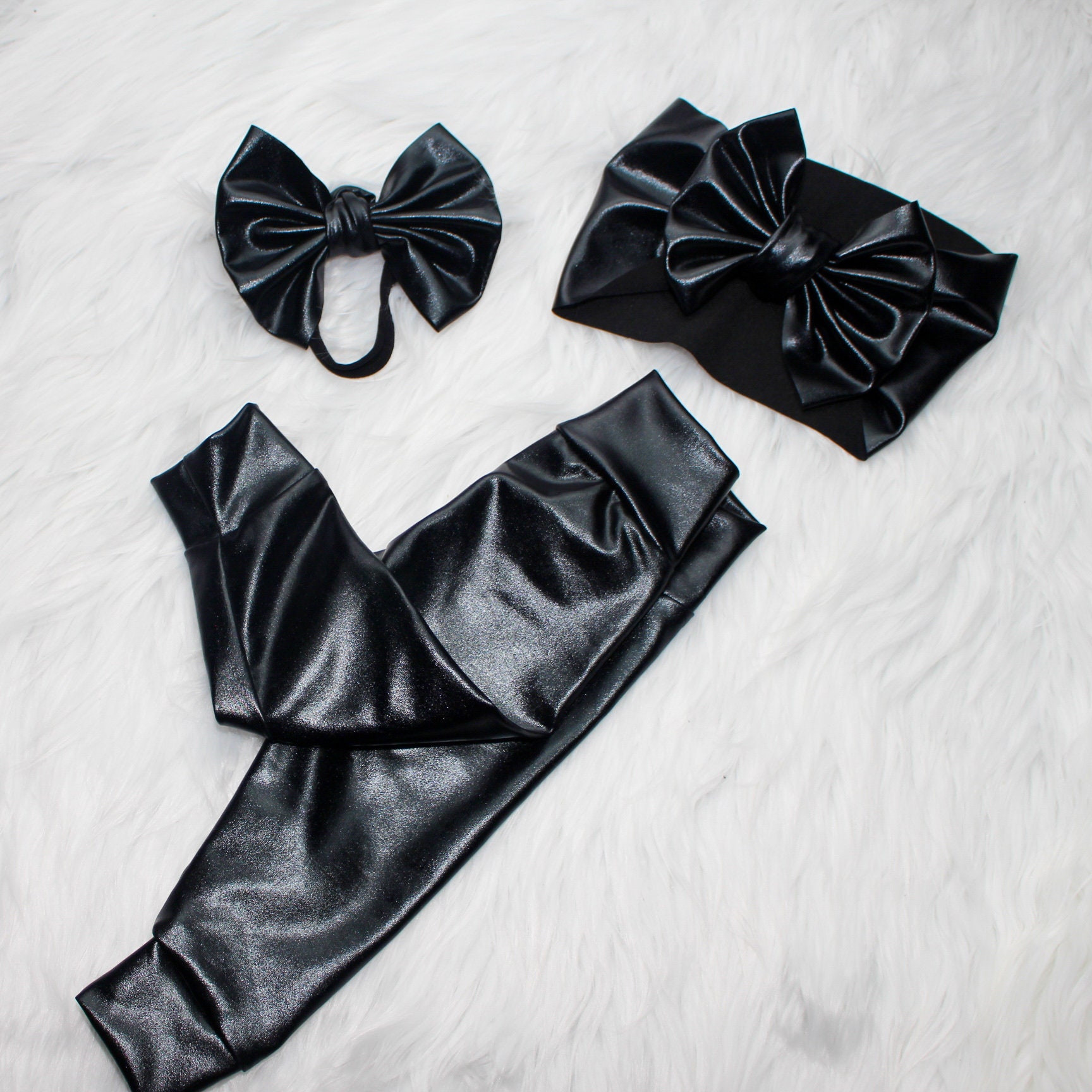 Black Leather Legging Pants Faux Leather Baby Leggings Premie