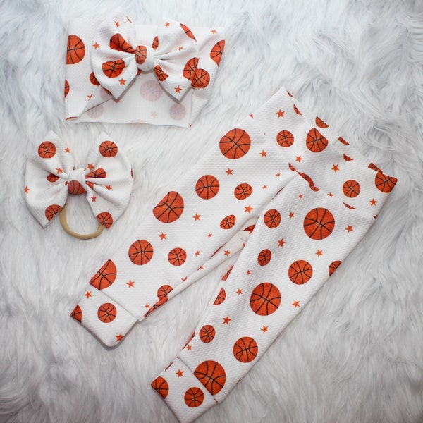 Basketball Pants, Bow, Head wrap, Basketball Bow, Winter Sports Bow Head wrap for baby girl and Toddlers 2T, 3T, 4T, 5T