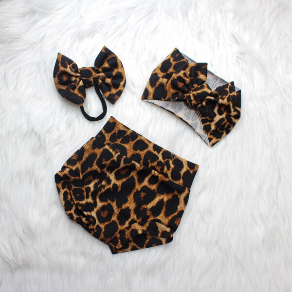 Baby Leopard Print Romper with Headband