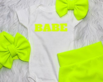 Neon Yellow Bummy and Bow Shirt, Unisex, Gender Neutral, Personalized Shirt, Custom Bummy, Baby shower gift,