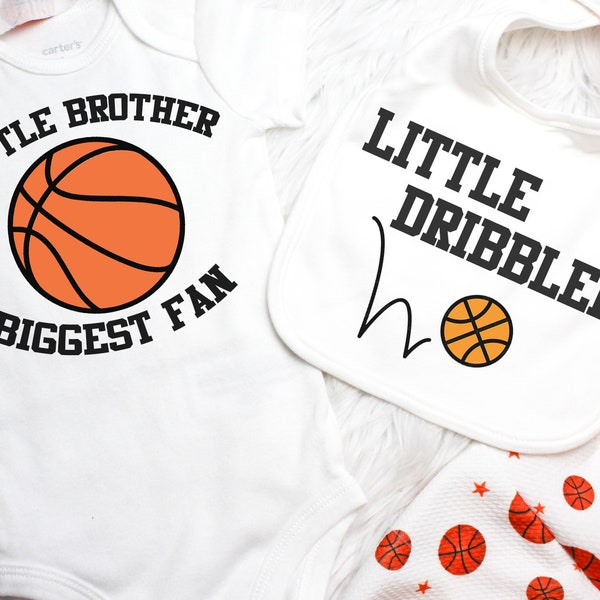 Little Brother Basketball Shirt, Little Dribbler Funny baby bib, Basketball bib, Basketball hat or Pants