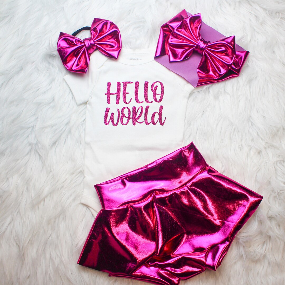 Newborn Coming Home Clothes Hello World Glitter Baby Shirt Etsy