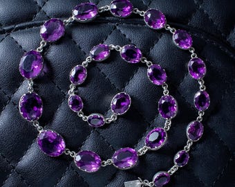 Antique Victorian Purple Paste Riviere Collar Necklace Silver