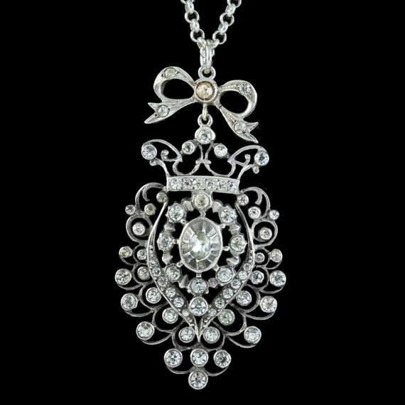 Antique Victorian Paste Pendant Necklace Silver - image 1