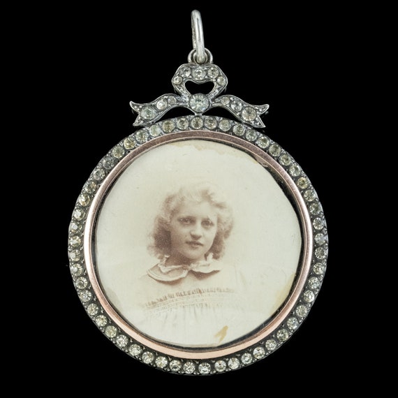 Antique Edwardian Paste Photo Locket Pendant Ster… - image 2