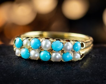Antique Victorian Turquoise Pearl Checkerboard Ring