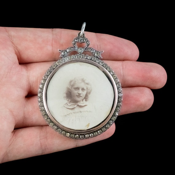 Antique Edwardian Paste Photo Locket Pendant Ster… - image 6