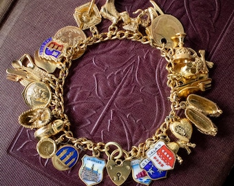 Vintage Charm Bracelet Silver 18ct Gold Gilt 27 Charms