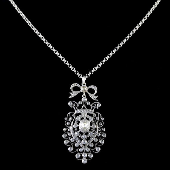 Antique Victorian Paste Pendant Necklace Silver - image 3