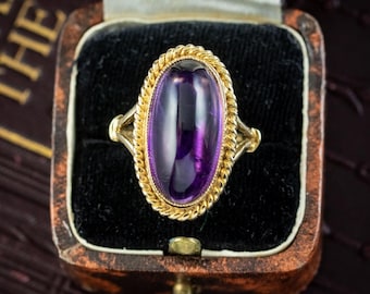 Vintage Amethyst Cocktail Ring 10ct Cabochon Dated 1974
