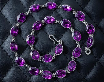 Collar Riviere antiguo de pasta morada georgiana en plata