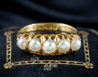 Antique Victorian Pearl Five Stone Ring Dated 1891
