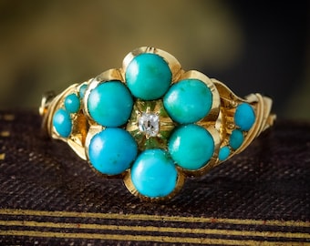 Antique Georgian Turquoise Diamond Cluster Ring Forget Me Not