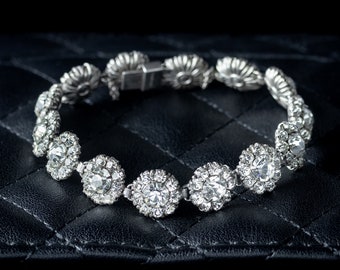 Antique Edwardian Paste Floral Bracelet Silver