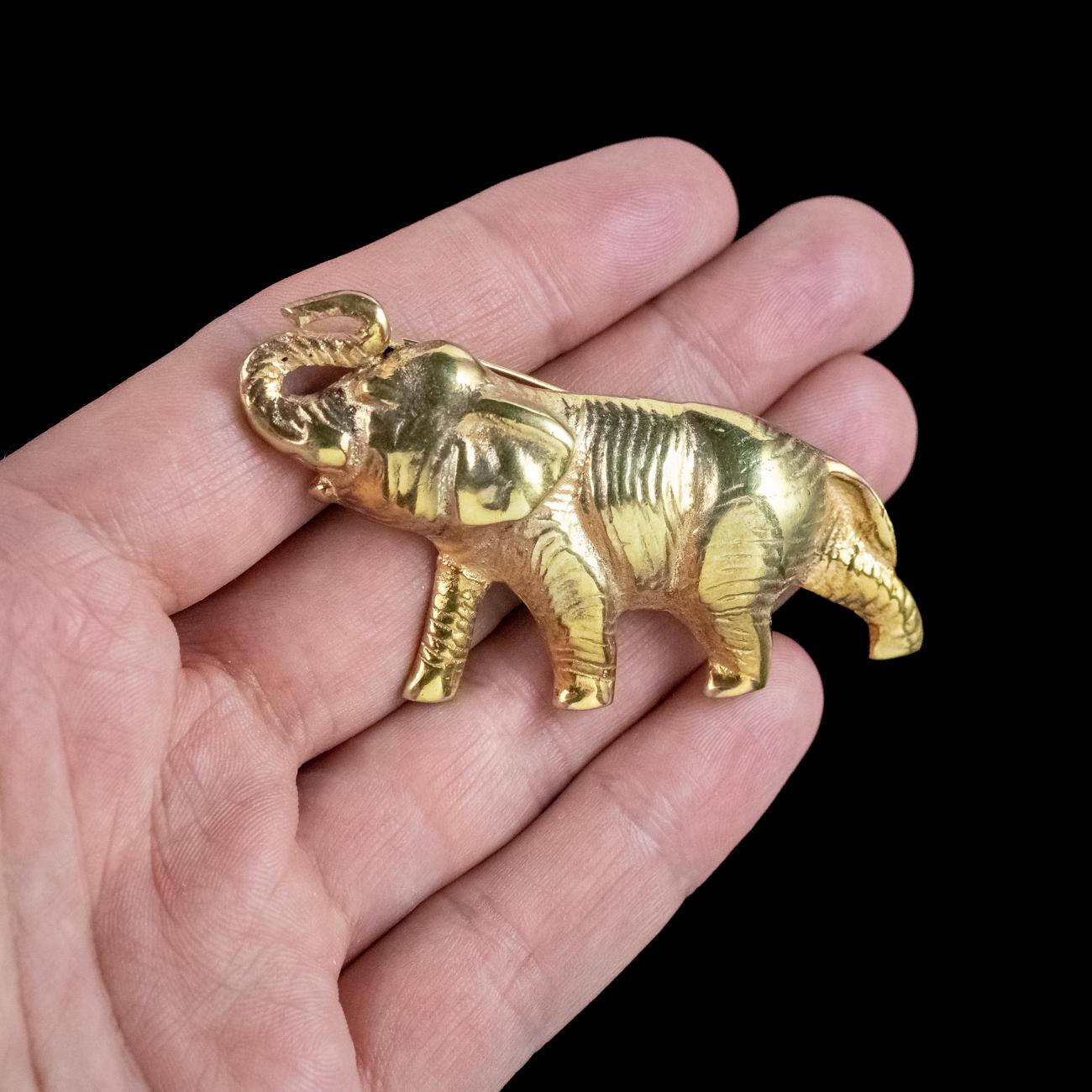 ヴィンテージ エレファント ブローチ シルバー 18カラット ゴールド