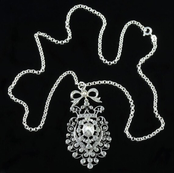 Antique Victorian Paste Pendant Necklace Silver - image 8