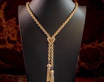 Vintage Negligee Tassel Heart Chain Silver 18ct Gold Gilt Dated 1975