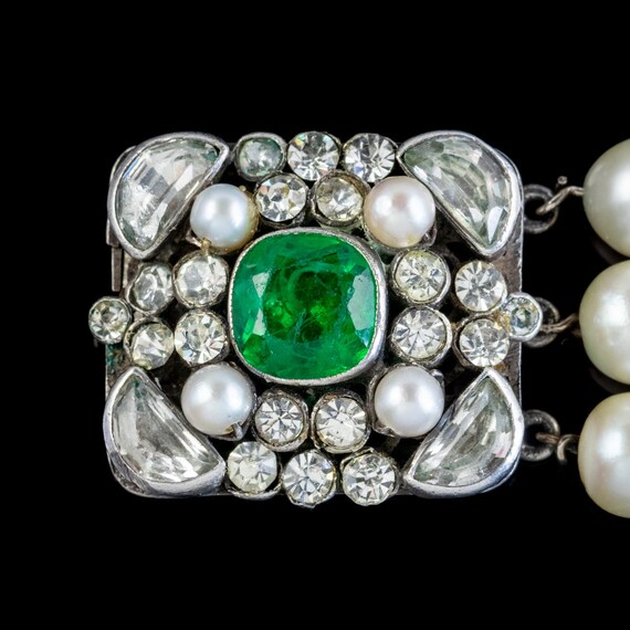 Antique Victorian Pearl Bracelet Green Paste Silv… - image 2