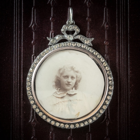 Antique Edwardian Paste Photo Locket Pendant Ster… - image 1