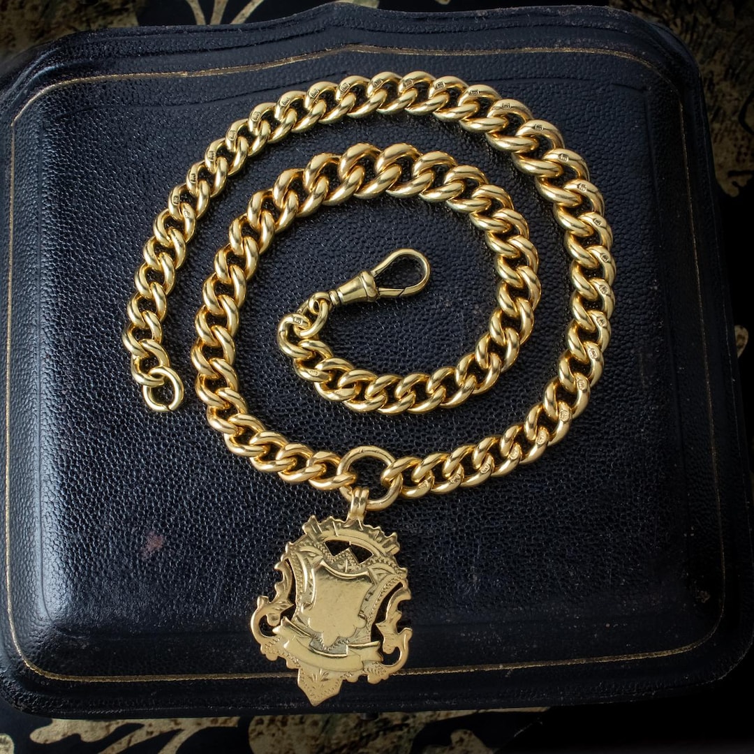 Antique Edwardian Albert Chain Necklace Silver 18ct Gold Gilt With ...