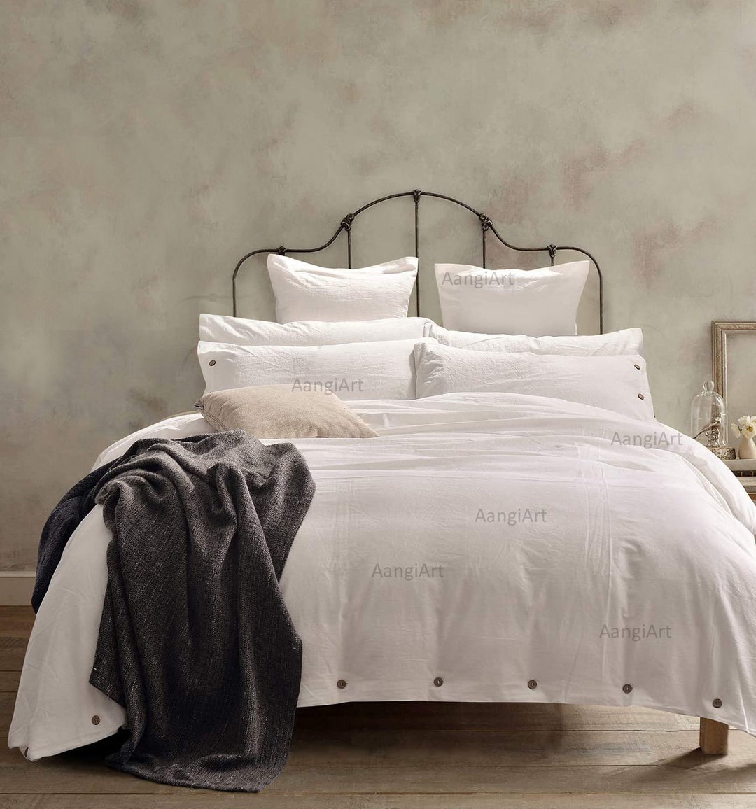 Luxury White Duvet Covers 5 Pieces Set With Coconut Buttons Etsy