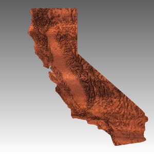 Carte topographique de Californie, topographie Cali, topographie de la côte ouest, fichier numérique CNC vectric