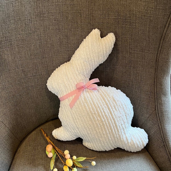 White Chenille Bunny Pillow: Nursery & Easter Decor