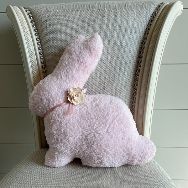 Bunny Pillow, Pink Sherpa Bunny, Nursery bunny decor, Easter decor