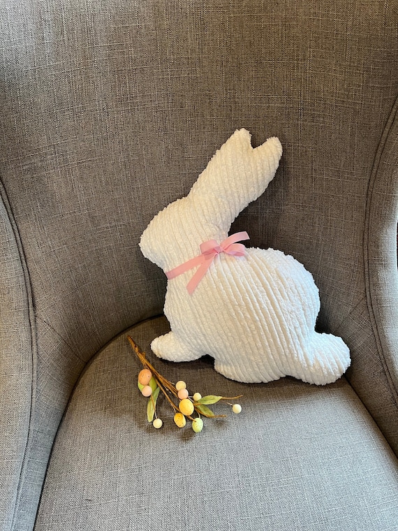 White Chenille Bunny Pillow: Nursery & Easter Decor